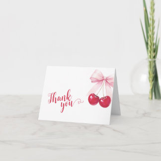Cherry Pink Bow Watercolor Thank You Card