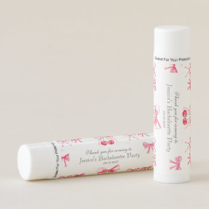 Cherry Pink Bows Coquette Watercolor Bachelorette Lip Balm