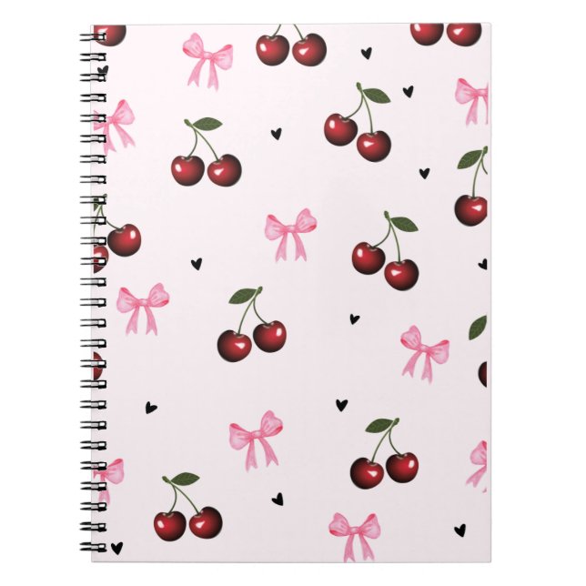 Cherry & Pink Bows Pattern - Coquette Aesthetic  Notebook (Front)