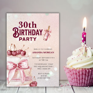 Cherry Pink Cake Birthday Party Invitation
