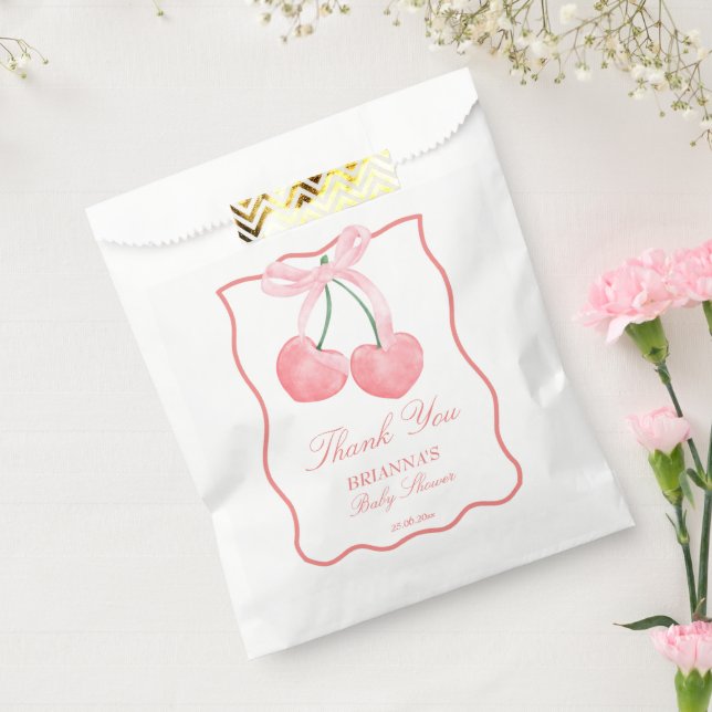 Cherry pink coquette baby shower favor bag (Sealed)