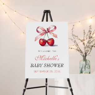 Cherry Pink Coquette Baby Shower Welcome Sign