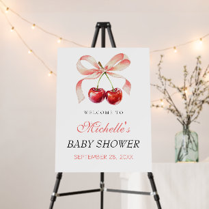 Cherry Pink Coquette Baby Shower Welcome Sign