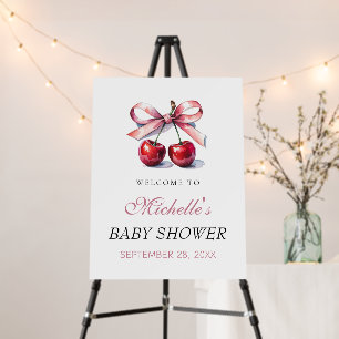 Cherry Pink Coquette Baby Shower Welcome Sign