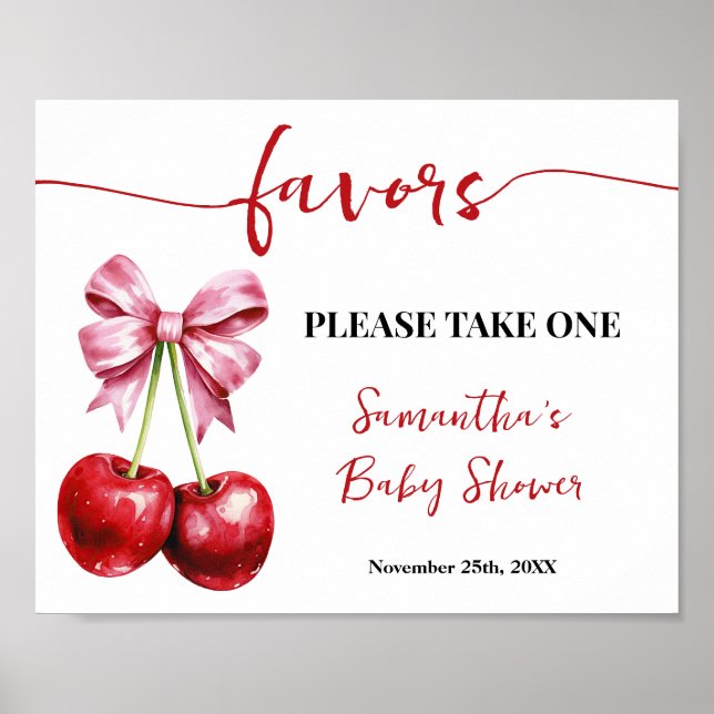 Cherry Pink Coquette Favors Baby Shower Sign (Front)