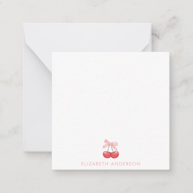 Cherry Pink Coquette Personalized Minimalist  Note Card (Front)