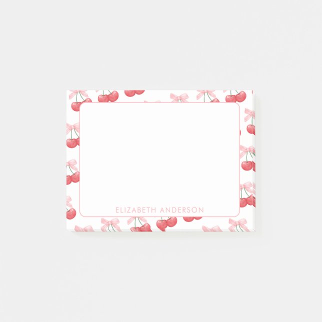 Cherry Pink Coquette Personalized Minimalist  Post-it Notes (Front)