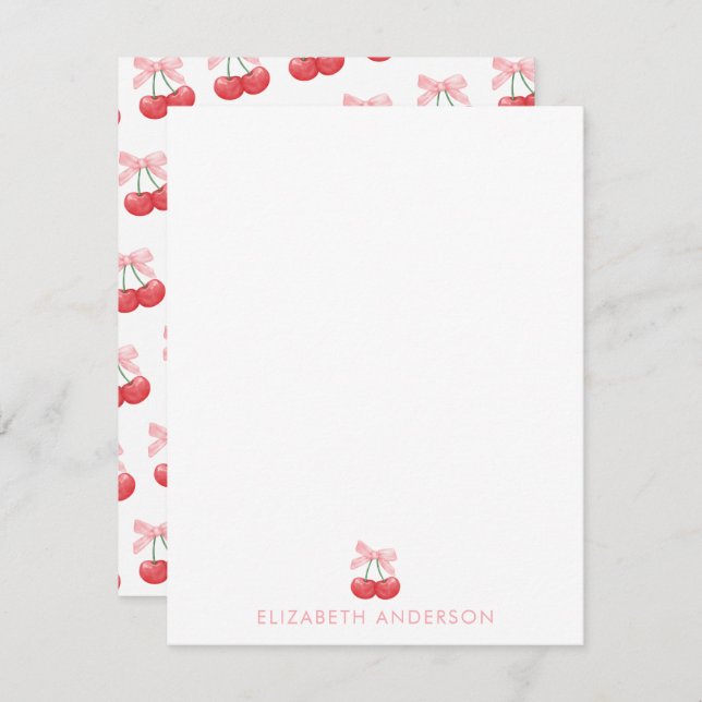 Cherry Pink Coquette Personalized Note Card Set  (Front/Back)