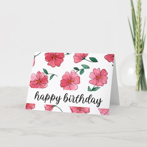 Cherry_Pink Floral Happy Birthday Card