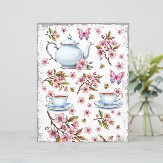 Cherry pink flower flower field with tea (Standing Front)