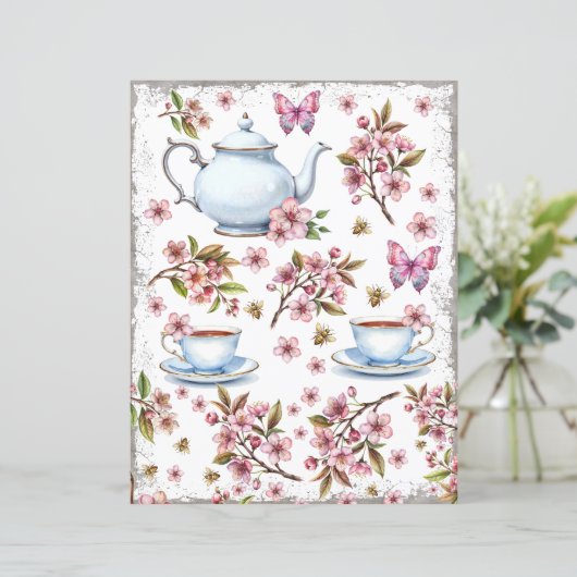 Cherry pink flower flower field with tea (Standing Front)