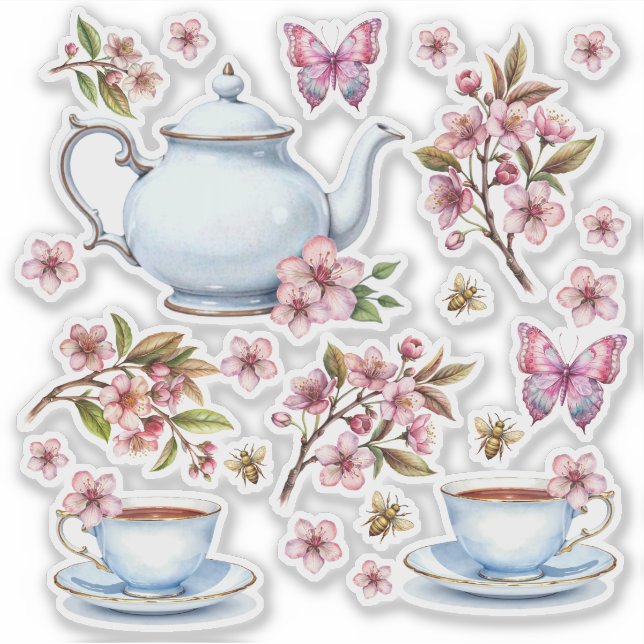 Cherry pink flower flower field with tea sticker (Front)