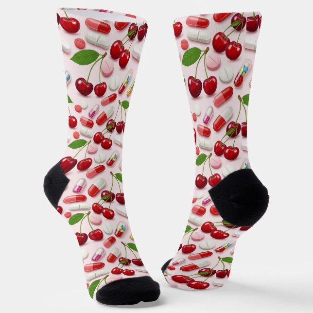 Cherry Pink Pills Pharmacy Socks (Angled)