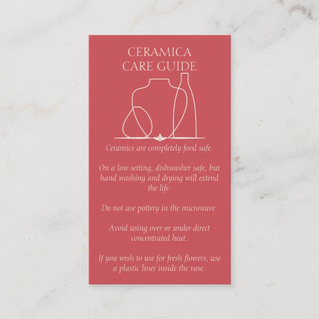 Cherry Pink Pottery Vase Ceramic Clay Instruction Business Card (Front)