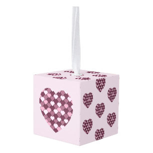 Cherry Pink Square and Diamond heart Cube Ornament