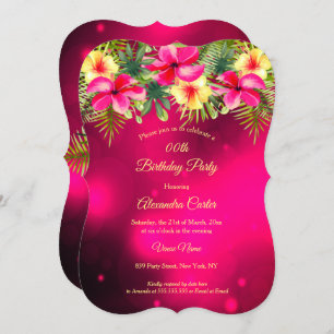 Cherry Pink yellow Hibiscus Tropical Floral Party Invitation