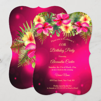 Cherry Pink yellow Hibiscus Tropical Floral Party Invitation