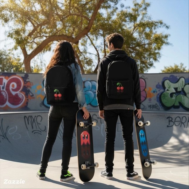 Cherry pixel backpack black sober black (Sac à dos Cerise pixel rouge noir sobre)