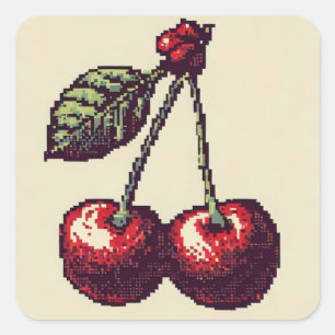 Cherry Pixels Square Sticker