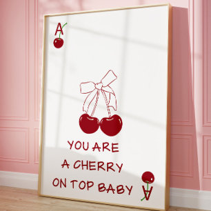 Cherry Playing Card Poster Retro Cherry Wall Art