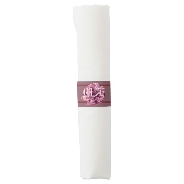  Cherry Plum Rose Wedding Monogram Napkin Bands (Front)