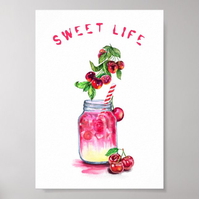Cherry Poster Juice Cool Drink Fruits Summer Party (Front)