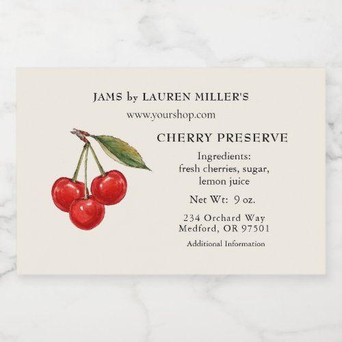 Cherry preserve Label with Ingredient list