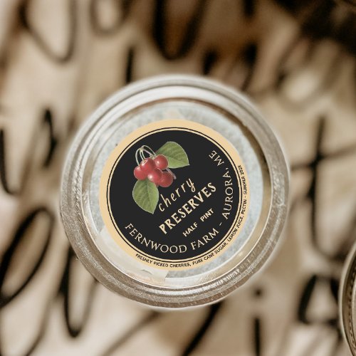 Cherry Preserves Black and Kraft Vintage Cherries Classic Round Sticker