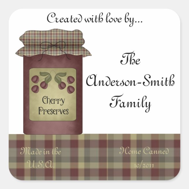 Cherry Preserves Jar Label (Personalize) (Front)