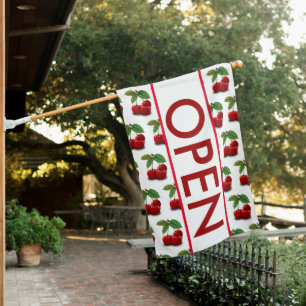Cherry Print Open Sign for Business Flag