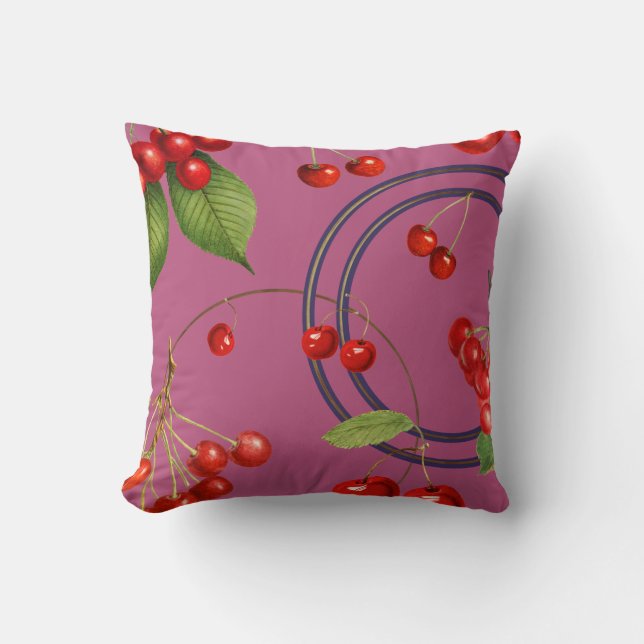Cherry Print Pattern | Pink Throw Pillow (Front)