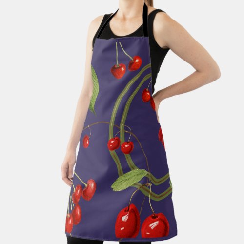 Cherry Print Pattern  Plum Purple Apron