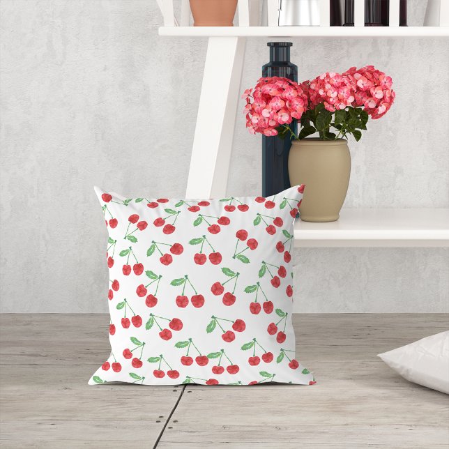 Cherry Print Pattern Throw Pillow (Creator Uploaded)