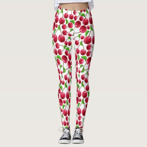 Cherry Print Retro Cherries Yoga Pilates Pants