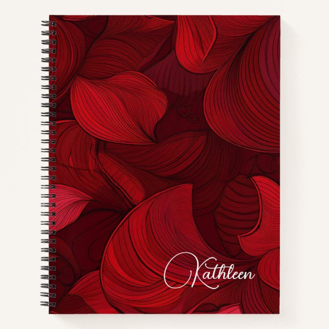 Cherry Red Abstract Leaf Personalized Notebook (Front)