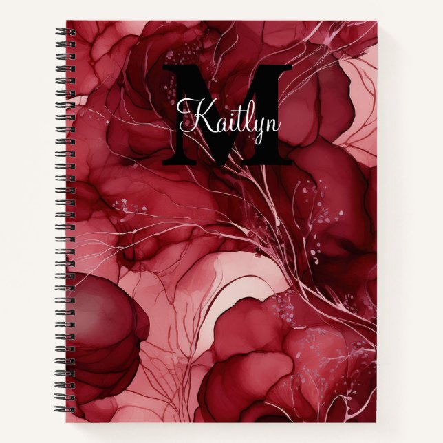 Cherry Red Alcohol Ink Personalized Notebook (Front)