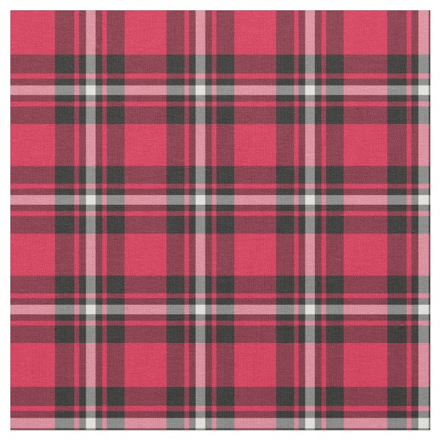 Cherry Red and Black Sporty Plaid Fabric (Close Up)
