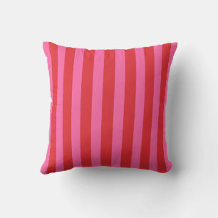Cherry Red and Hot Pink Stripes Throw Pillow