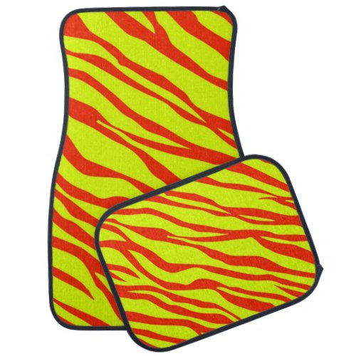 Cherry Red and Neon Yellow Zebra Striped Car Mat