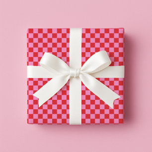 Cherry Red and Pink Checkerboard Wrapping Paper