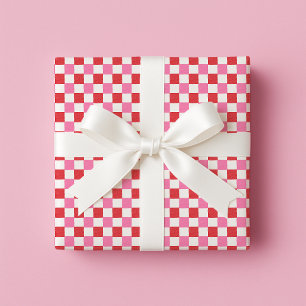 Cherry Red and Pink Watercolor Checkerboard Wrapping Paper