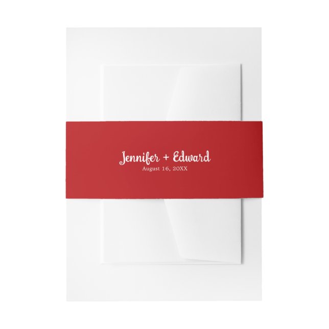 cherry Red and White Wedding Invitation Belly Band (Front Example)
