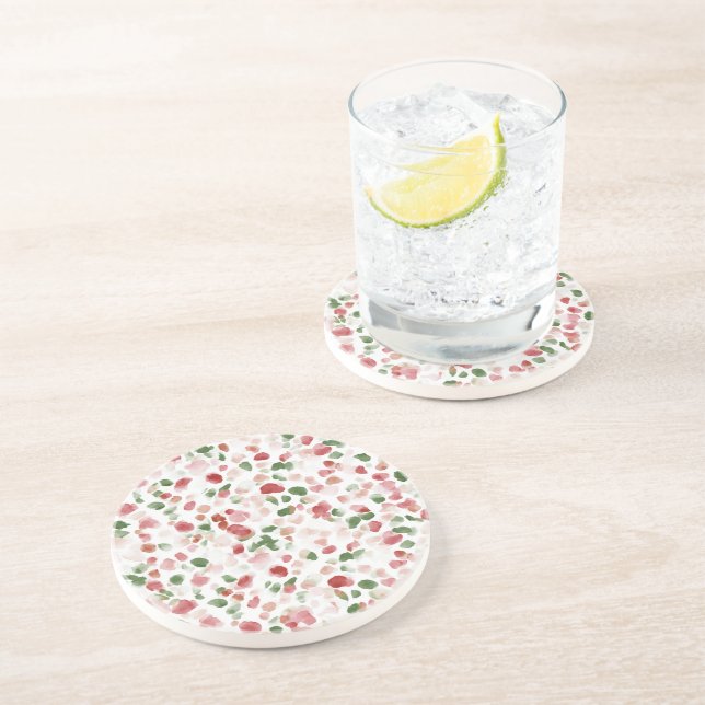 Cherry Red Apple Green Petals Coaster (Side)