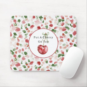 Cherry Red Apple Green Petals Mouse Pad