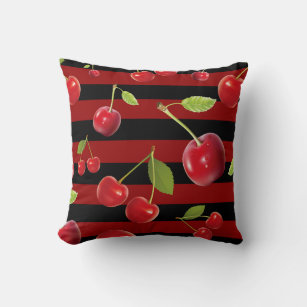 Cherry Red & Black Stripe Modern Madness Throw Pillow