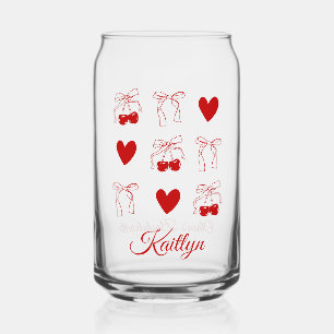 Cherry Red Bow Coquette Bachelorette Party Favor Can Glass
