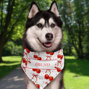 Cherry Red Bow Hearts Dog Name Pet Bandana Collar