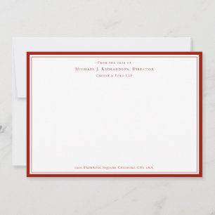 Cherry Red Business Monogram From The Desk of   No Note Card