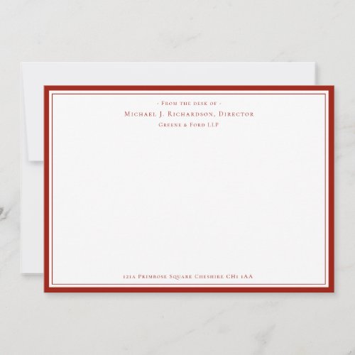 Cherry Red Business Monogram From The Desk of   No Note Card