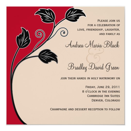 Cherry red, Champagne, & Black Wedding Invitation